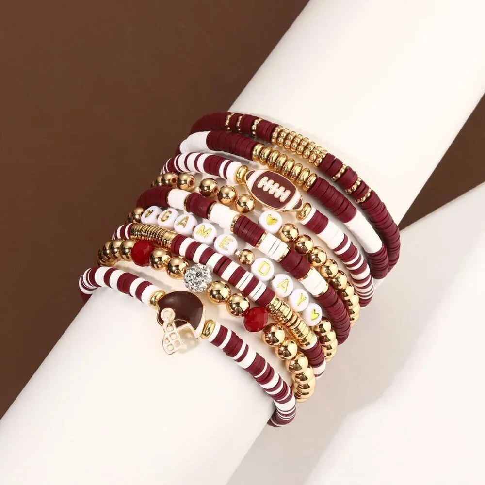 Game Day Bracelets Women Beaded Football Accessories Sports Jewelry